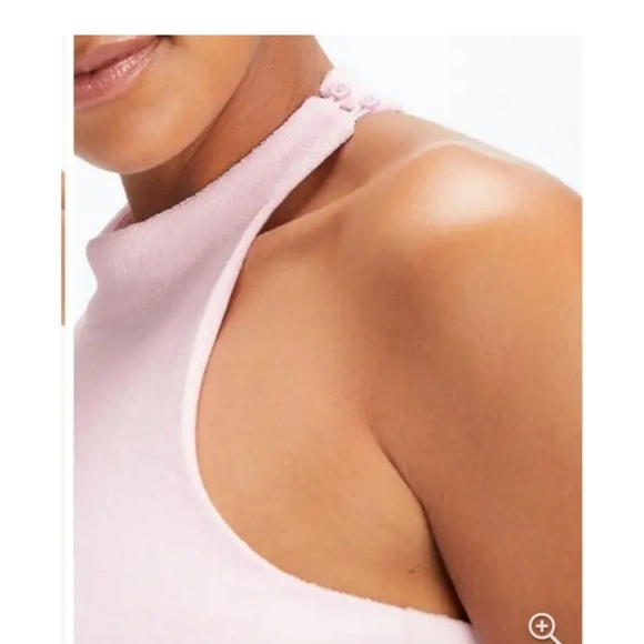 Fabletics terry  lined  high neck crop top baby pink racer back xl - Picture 2 of 12